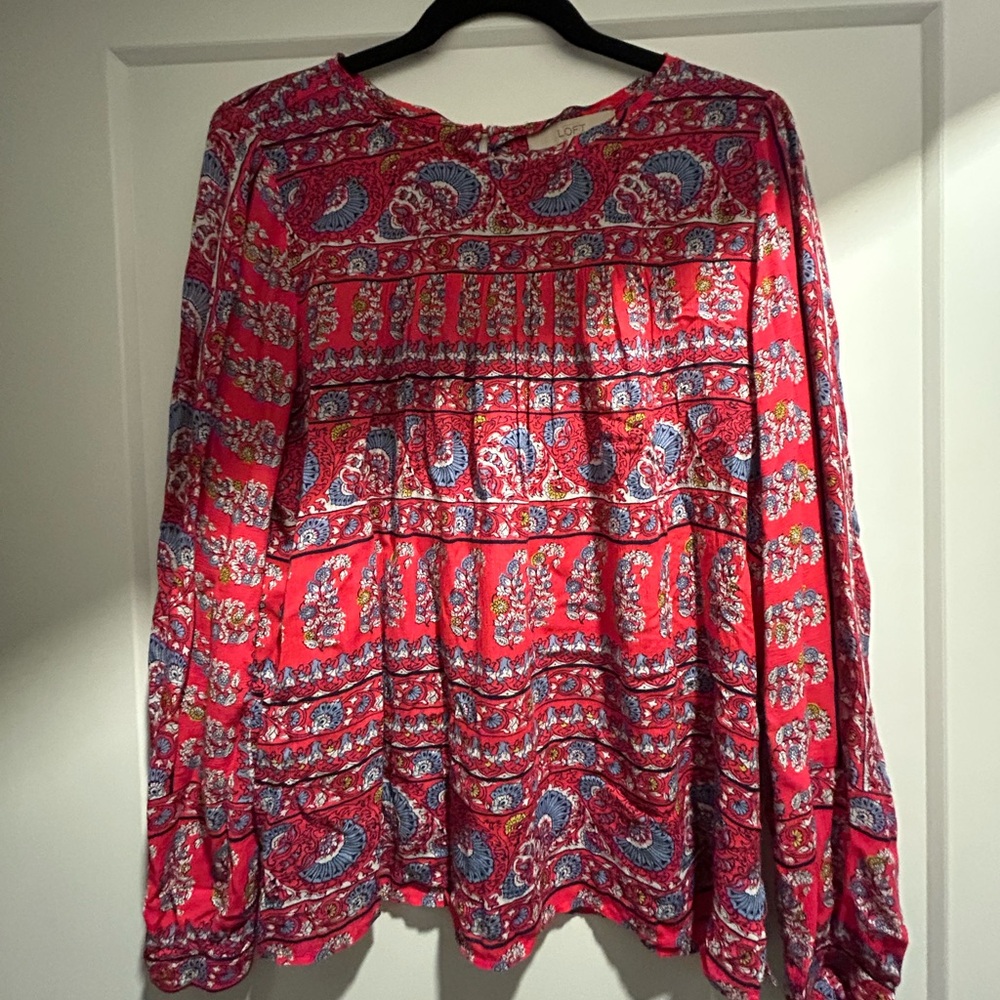 LOFT Red and Blue Paisley Blouse